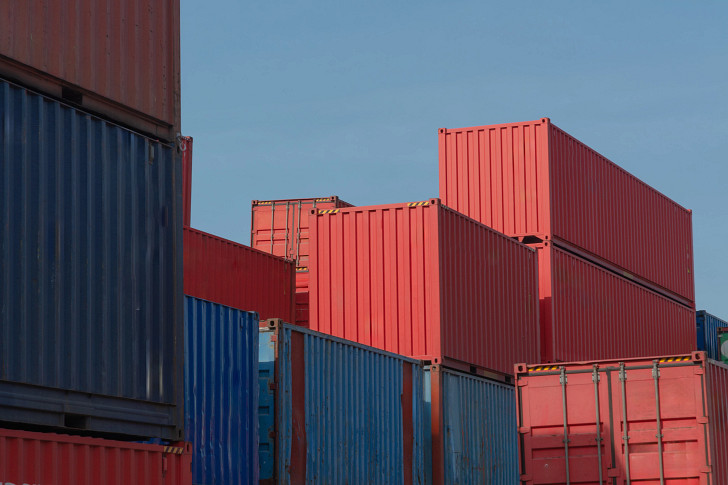 Shipping containers in a shipping yard