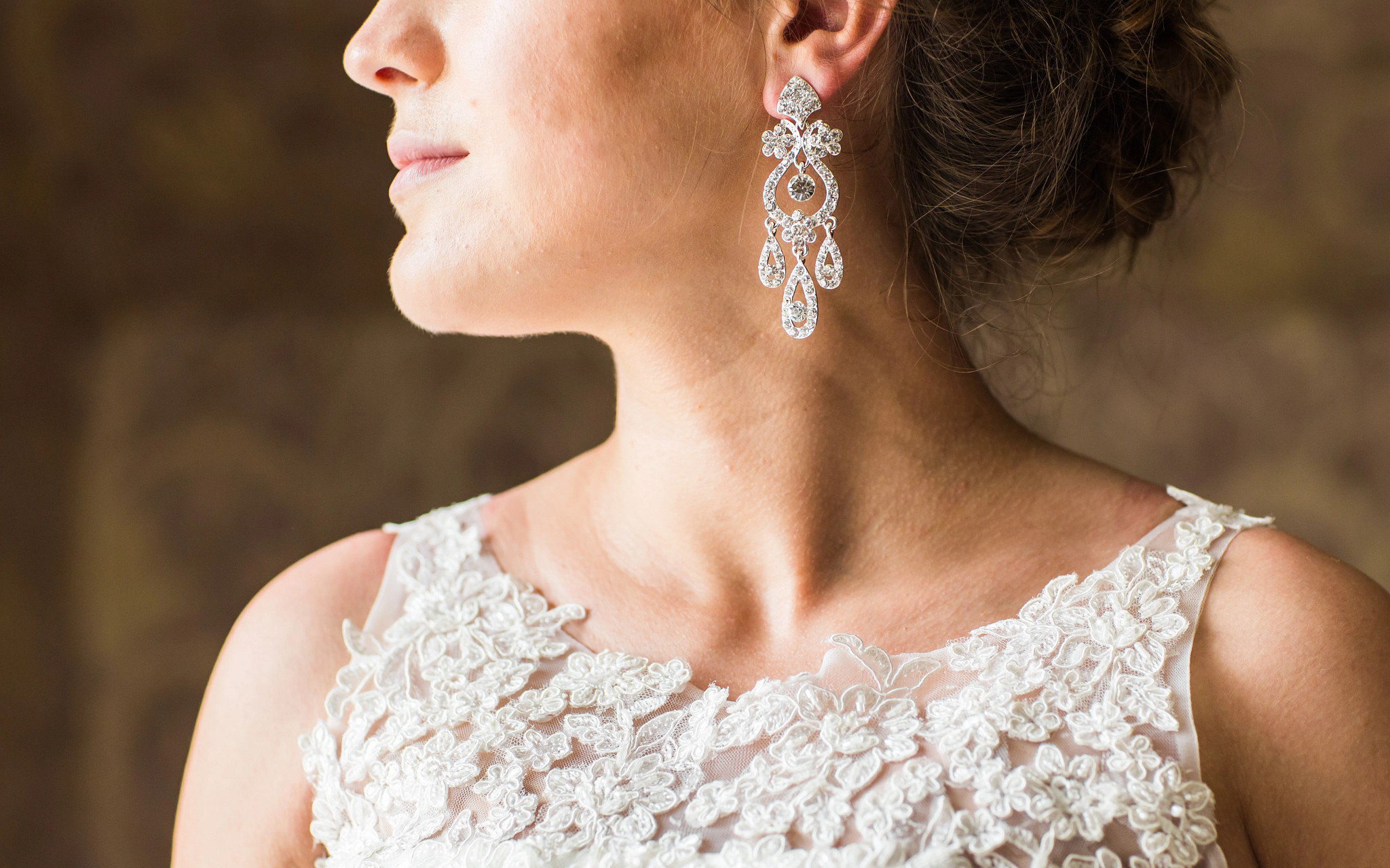 Bride showing her earring