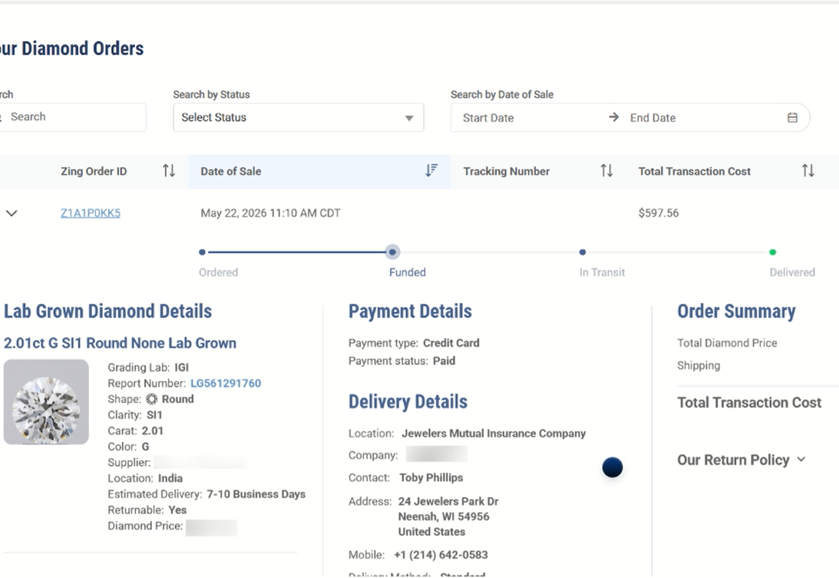 JM Marketplace Order confirmation