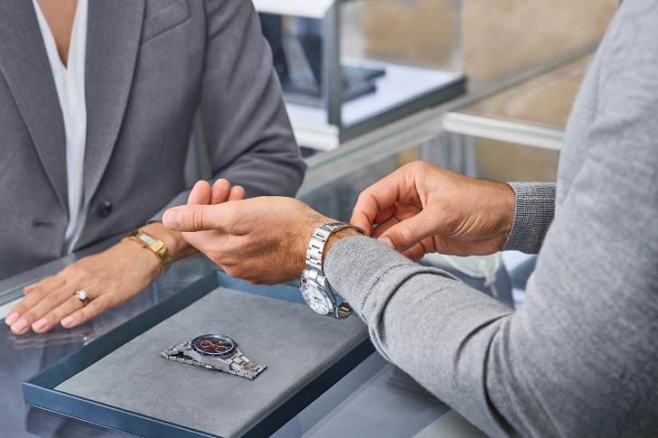 Trying on a watch